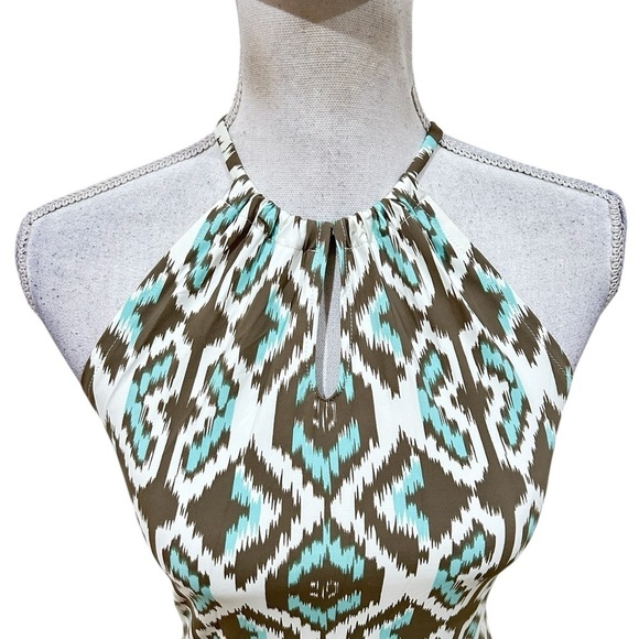 Ellie Kai taupe & aqua diamond  print halter sleeveless stretchy top back tie xs - Picture 4 of 8